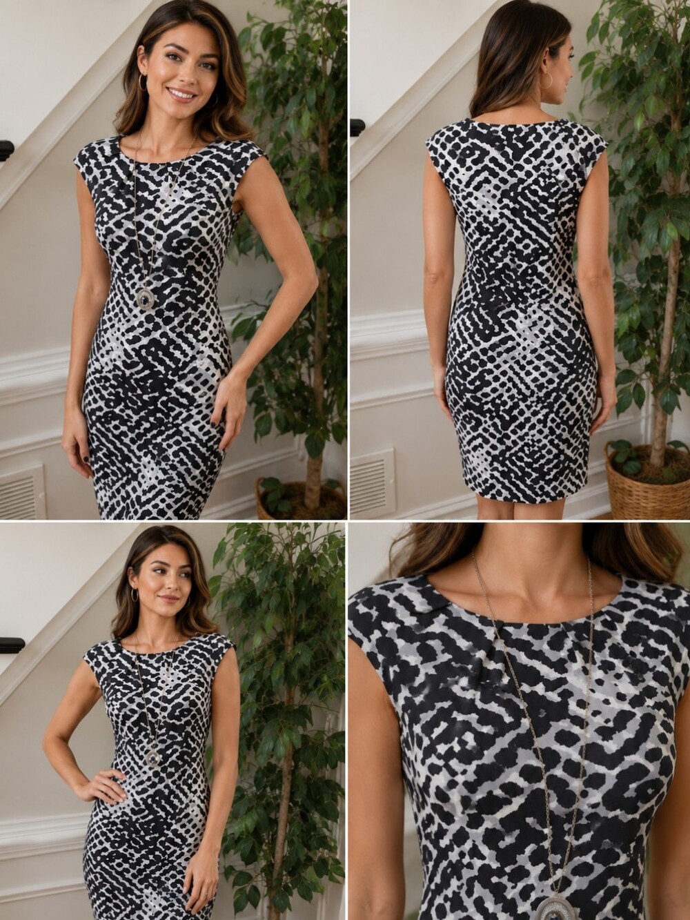 Kohl's Women's Black White Leopard Bodycon Dress M